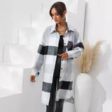 Women's Clothing Station Autumn And Winter Grid Single-Breasted Long Windbreaker Coat-Outfit