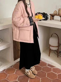 Down Jacket Short Style 2024 Winter Sweet Round Collar Grid Stitching Light Small Diamond Bread Coat Tide-Outfit