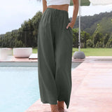Cotton And Linen Drawstring Casual Trousers