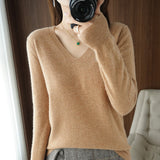 Fongt The 2023 Fall / Winter New Women's Knit Sweater Pullover Women's V-Neck Bottom Plush Sweater-Outfit