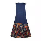 Fongt Sleeveless Dress Female Positioning Print Dress Bohemian Retro Long Dress