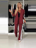 Fongt Casual Black And White Striped Suit Suit Women's Clothing