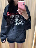 Women Black Graphic Sweatshirts 2023 Fall Fashion Ladies Guitar Boy Printed Long Sleeves Hoodies Female Loose Pullovers-Outfit
