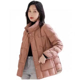 Light Down Jacket Female Winter New Standing Collar Loose White Duck Velvet Coat Women's Korean Version Warm Light Tide-Outfit