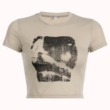 Vintage Chic Print y2k Crop Top Crewneck Slim Short Sleeve T-shirt Summer Harajuku Streetwear y2k Retro Tees Shirt Women-Outfit