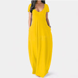 Fongt New Plus-Size Women's Solid Color Dress Sexy Deep V Short-Sleeved Dress-Outfit