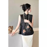 Chinese Women's Wear Is Popular This Year, High-End Pony Clip Thin Summer Black Style Plate Buckle Vest Outside-Outfit