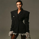 Lace Trim Black Blazer Dress-Outfit