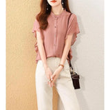 Fongt Summer New Airy Chiffon Flying Sleeves Pure Color Shirt Beautiful Loose Thin Thin Top
