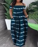 Summer New Women's Fashion Leisure Sexy Print Bare Shoulder Dress-Outfit