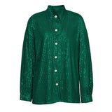 Turn-down Collar Sequin Women Two Piece Sets Green Long Sleeve Single Breasted Pant Sets Women Spring Loose Leisure