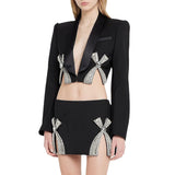 Fongt New Studded Bow Suit Jacket Open Half-Skirt Set