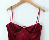 Red Velvet Strap Flare Mini Dress-Outfit