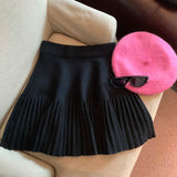 Knitted Pleated High-Waisted Mini Skirt-Outfit