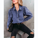 Fongt Women's Autumn And Winter Collar Casual Fashion Street Style Cowboy Shirt 657