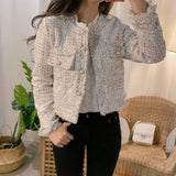 2022 New Autumn Women Single-Breasted Tweed Jacket High Quality Female Elegant Korean Chic Short