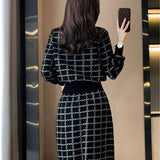 Plaid Sweaters 2 Piece Sets Women Causal Half Turtleneck Knit Pullover Tracksuit Slim High Waist Knitwear Skirts