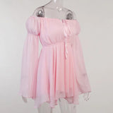 Summer New Sexy Skirt Temperament One Word Irregular Chiffon Waist Dress Girl-Outfit