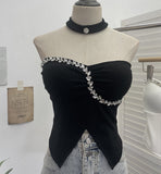 Thai-Style Hanging Neck Small Sling With Drill With Chest Pad Irregular Wearing Sleeveless Knitting Top
