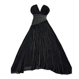 Fongt New Fashion Name Yuanfeng High-End Sense V-Neck Waist Drill Waistless Long Dress Women's Autumn And Winter