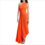 Fongt Women's New Fashion Pure Color Casual Temperament Shoulder Collar Folded Empty Dress Dress