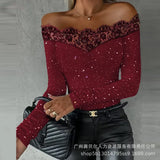 One-Word Shoulder Lace Top-ODL1836 Series-Outfit