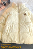 Japan Heart Embroidery Women Parkas Coat Winter Thick Hairy Cute Loose Warm Jacket Double Sided Design Pink Chic