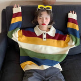 New Autumn and Winter Rainbow Striped Ladies Elegant Stand Collar 3/4 Long Sleeve Jacket Office Ladies Casual Cute