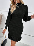 Fongt And Winter New Knitwear Fashion Women's Temperament Mahjong Waist Solid Dress