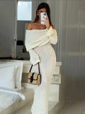 Knit Off-Shoulder Long Sleeve Maxi Dress-Outfit