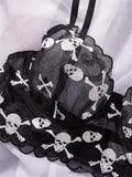 Black Skull Embroidery Mesh Lingerie Set-Outfit