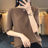 Fongt Spring New Five Minute Sleeve Sweater Bottom Shirt Female With French Unique Chic Jacket Sleeve Sweater-Outfit