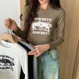 Shoulder Round Collar Long-Sleeved T-Shirt Women's Early Autumn New High-Waisted Spicy Girls Short Style Undershirt-Outfit