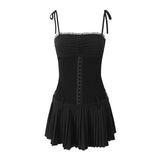 New Pleated Hem Slim Mini Suspender Dress-Outfit