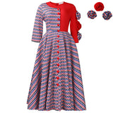 Fongt Women's New Fashion Elegant Round Neck Seven-Sleeve Print Spliced African Dress