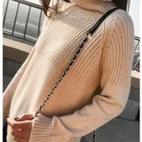 Turtleneck Knitted Sweater Women Solid Winter Thicken Jumper Ladies Casual Tops Oversize Korean Bottoming