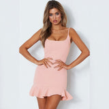 Strap Solid Square neck Vestido Curto Ruffle Party