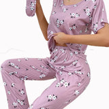 Fongt Spring Milk Silk Home Clothing Women's Summer Thin Cartoon Print Short-Sleeved Trousers Can Be Worn Outside-Outfit