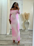 Pink Rhinestone Off-shoulder Maxi Dress-Outfit