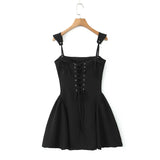 Black Tie Up Strap Corset Mini Dress-Outfit