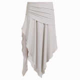 Fongt Leisure Wind Draw Fold Open Fork Irregular Design Low Waist Long Skirt New Solid Color Vertical Feeling-Outfit