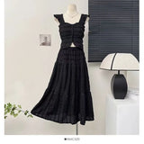Fongt Tie Wearing A Female Spring Dress Holiday Style Short Flying Sleeve Slings Hoisted High-Waisted Skirt Suit
