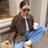 Fongt Explosion Women's Retro Makes Old Fashion Pilot Jacket Curry Coat