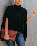 New Women's Fashion Round Collar Loose Bat Sleeve Round Collar Shirt-Outfit