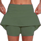 Solid Color Medium Waist Skirt, Exercise Yoga, Three-Point Shorts, Skirt Trousers.-Outfit