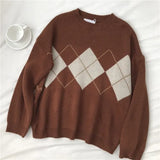Sweaters Women Argyle Pullovers Winter Geometric Pattern Tops Ladies Casual Oversized Knitted Sweaters Pull Femme