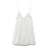 Fongt Women's Summer New Holiday Style Loose Back Vertical Lace Short Dress