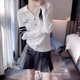 Fongt Bumping Color With A Soft Glutinous Wool Knit POLO Collared Thin Coat Female Spring Animal Embroidered Opener
