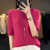 Fongt Spring New Five Minute Sleeve Sweater Bottom Shirt Female With French Unique Chic Jacket Sleeve Sweater-Outfit
