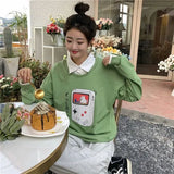 oversized Hoodie women's cartoon printed thin Sweatshirt loose fashion turn-down collar women Fake Two-Piece